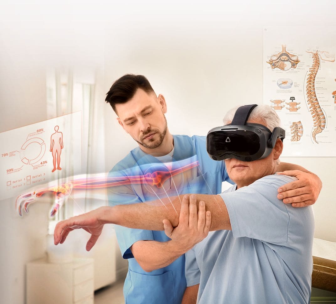 Consultation médicale pour bras d'un patient portant un casque VR