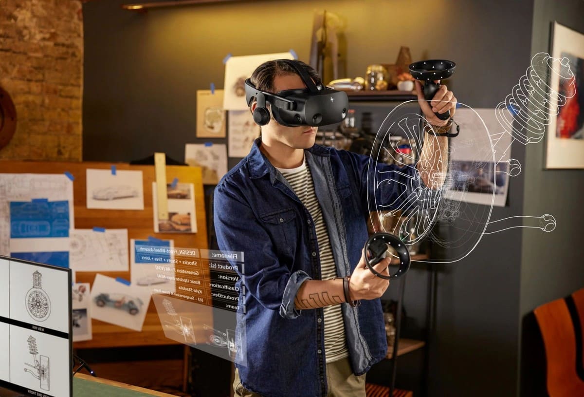 Ingénieur concevant roue avec un casque vr