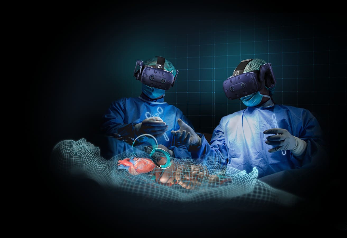 Chirurgiens en formation VR opérant patient virtuel